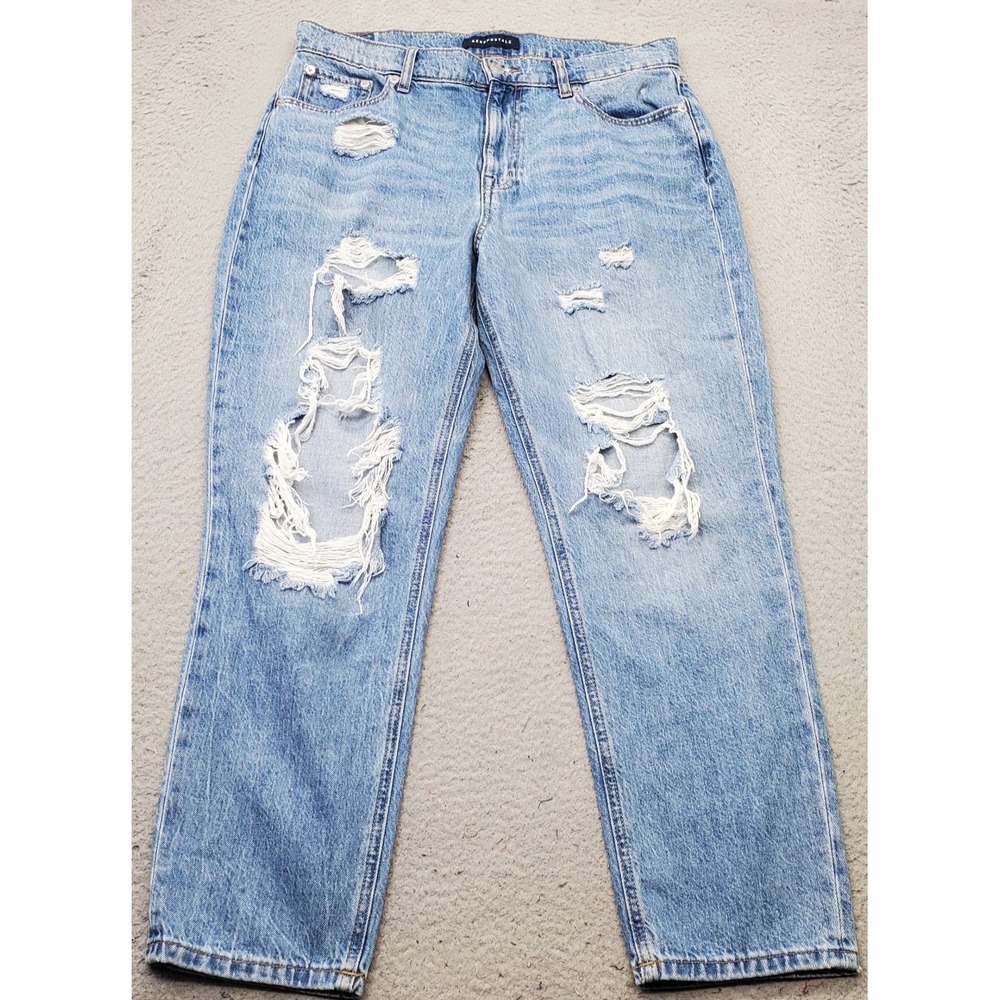 Aéropostale Mom Jeans Womens 12 Blue Denim Flat Front Medium Wash‎ Distressed